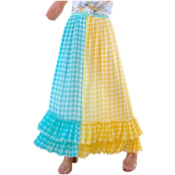 Anthropologie Dresses & Skirts - Anthropologie Eva Franco Lynsey Gingham Maxi Skirt S small yellow blue green